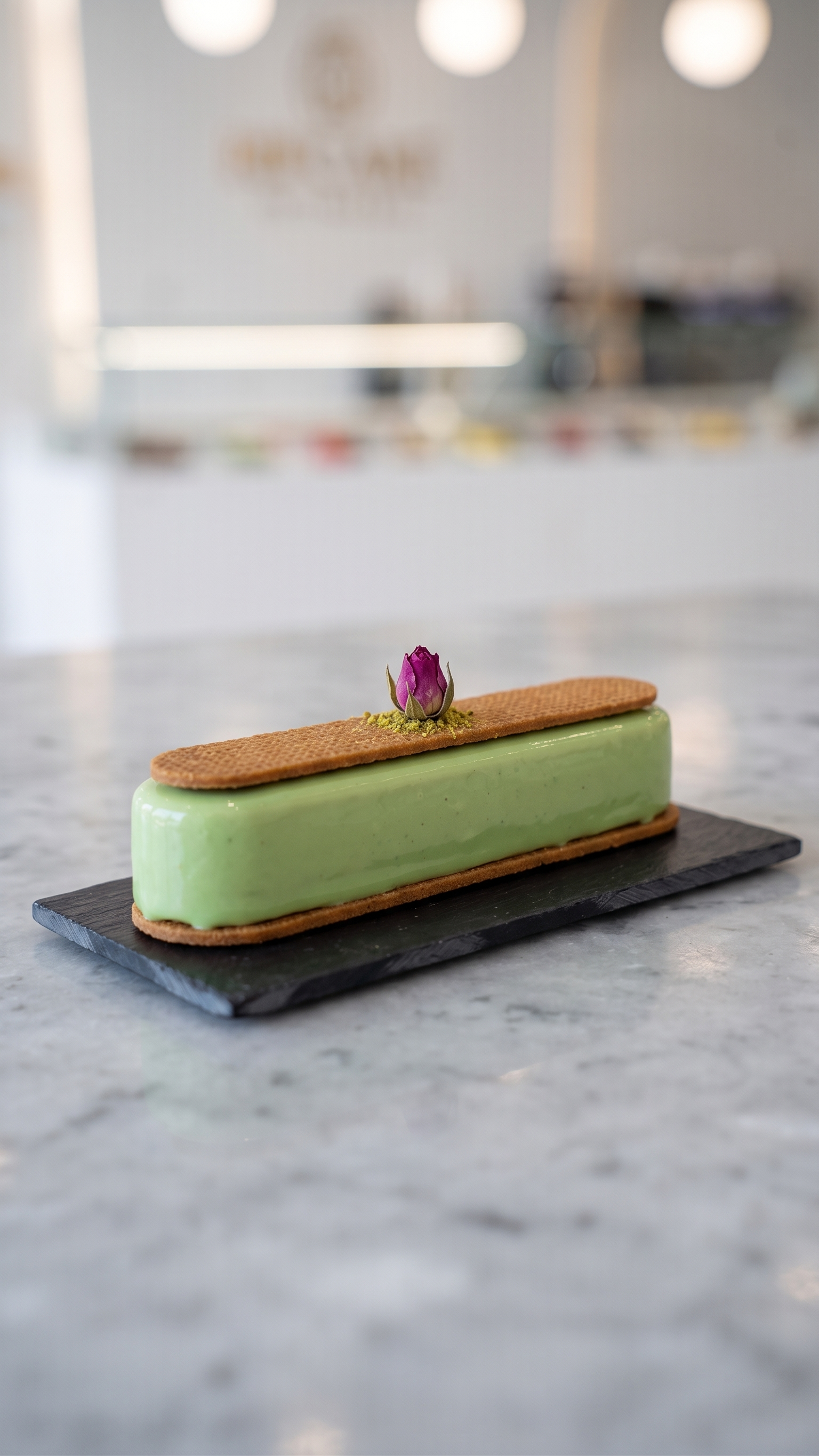 Long gâteau rectangulaire vert (pistache)